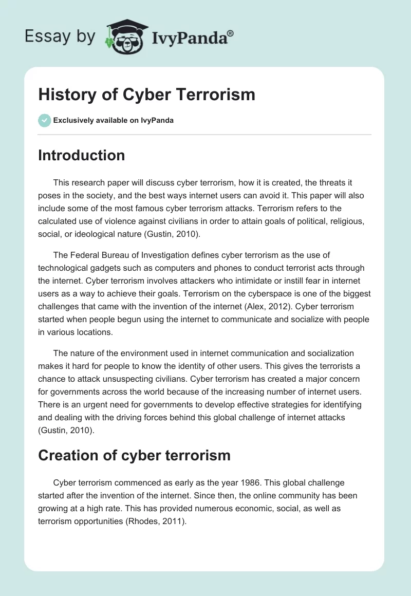 History of Cyber Terrorism. Page 1