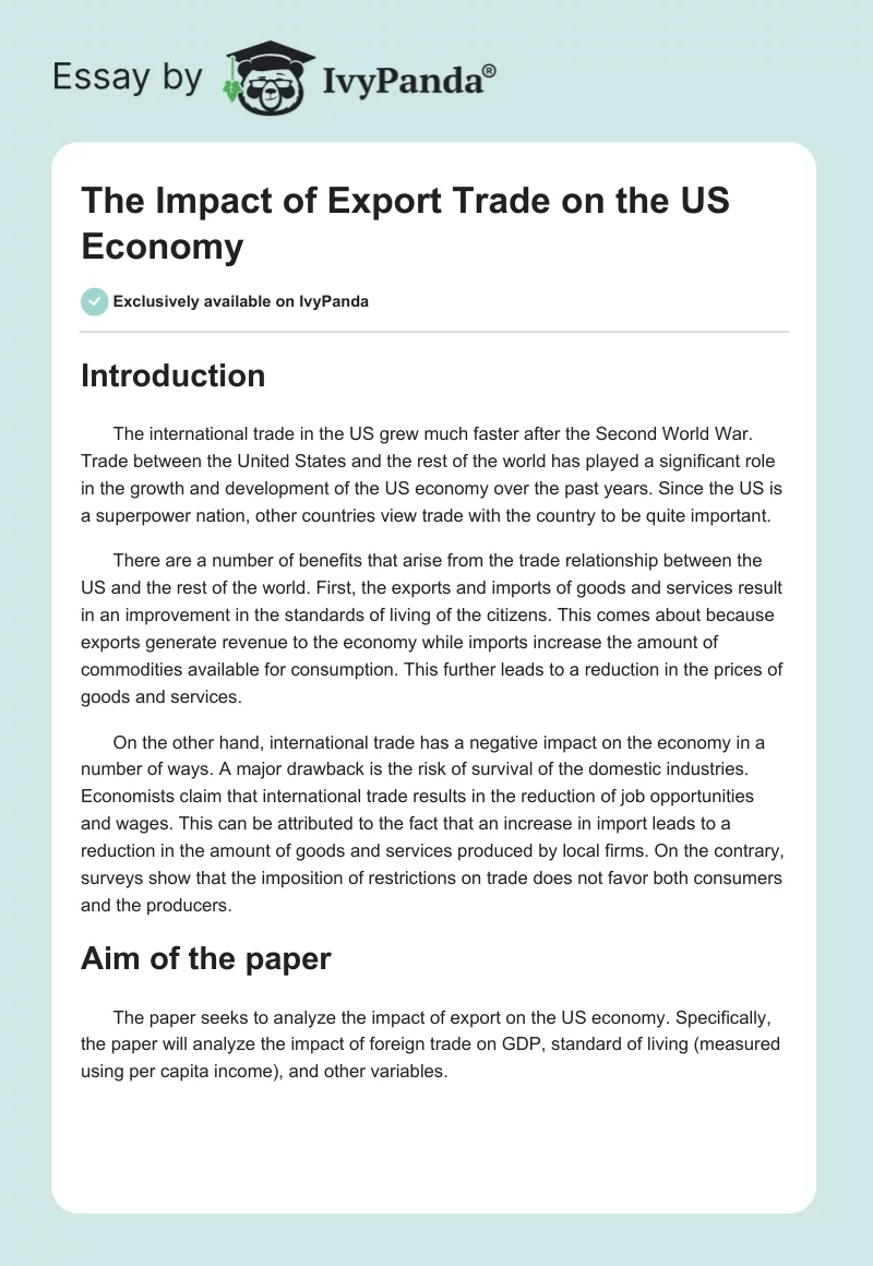 The Impact of Export Trade on the US Economy. Page 1