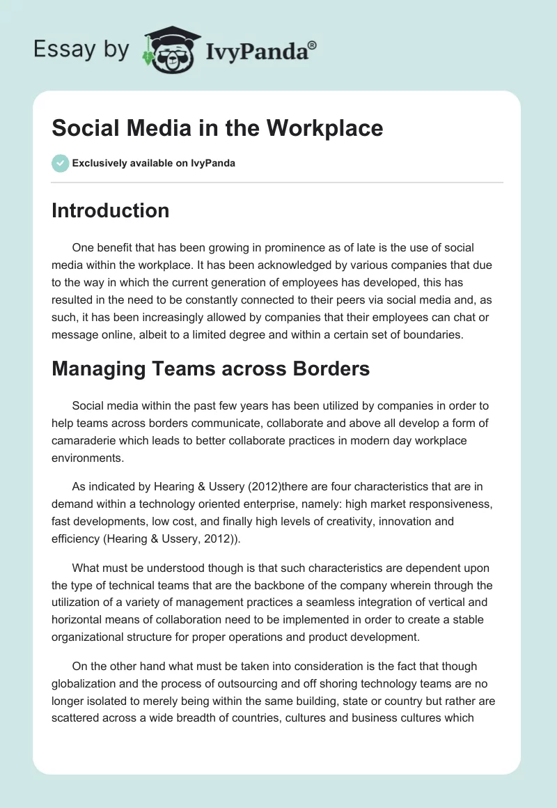 Social Media in the Workplace. Page 1