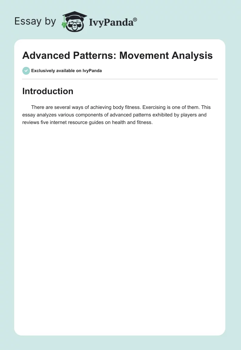 Advanced Patterns: Movement Analysis. Page 1