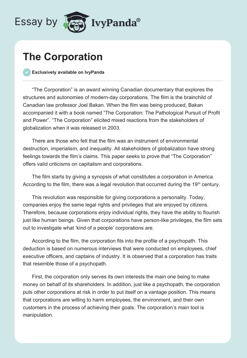 The Corporation. Page 1