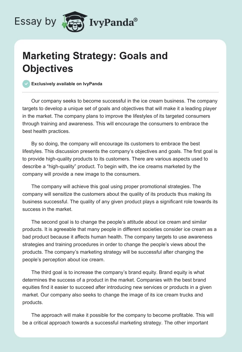 Marketing Strategy: Goals and Objectives. Page 1