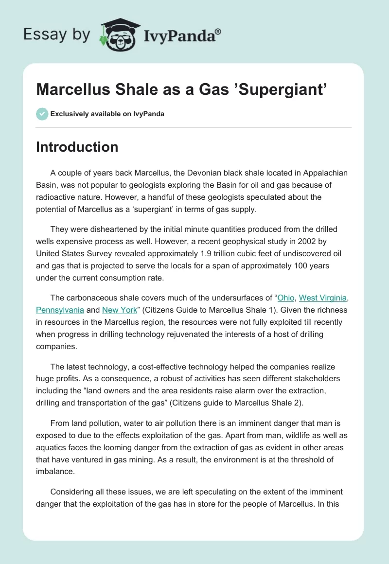 Marcellus Shale as a Gas ’Supergiant’. Page 1