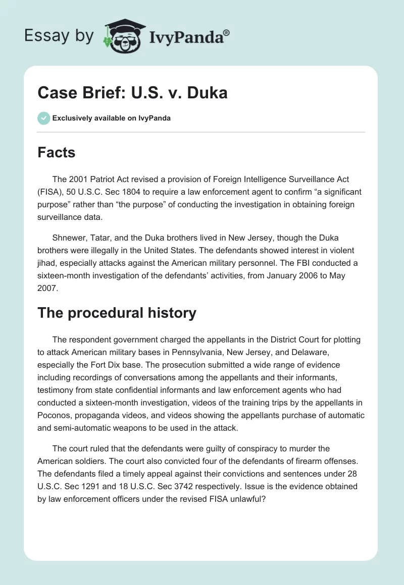 Case Brief: U.S. v. Duka. Page 1