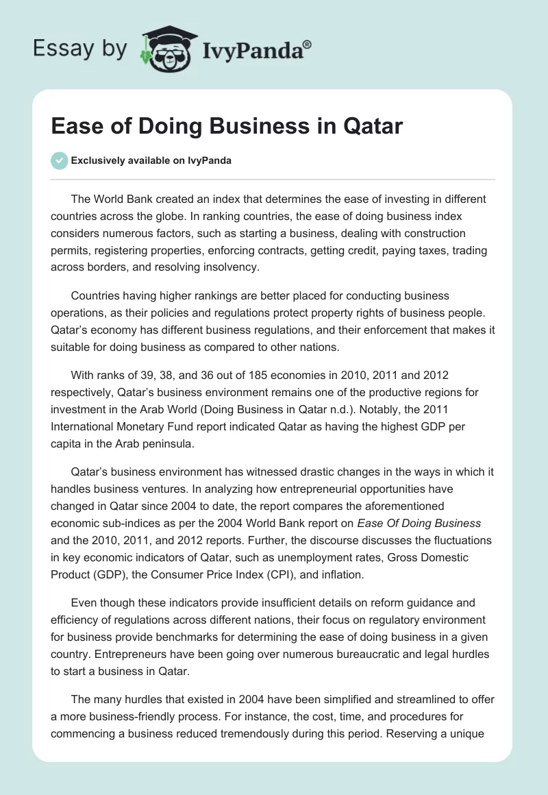 Ease of Doing Business in Qatar. Page 1