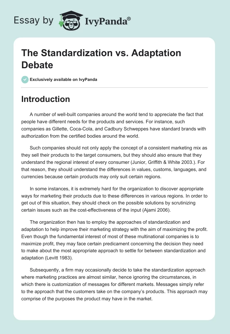 The Standardization vs. Adaptation Debate. Page 1