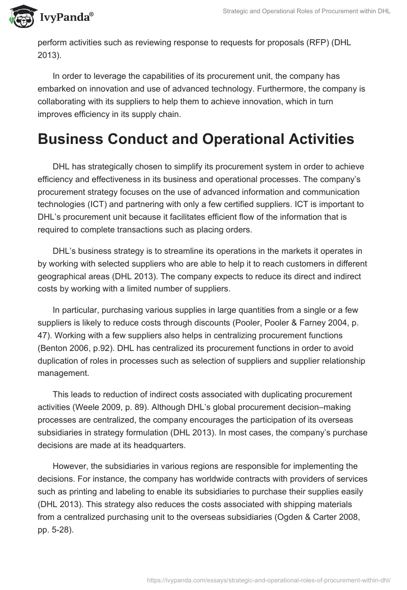 Strategic and Operational Roles of Procurement Within DHL. Page 3