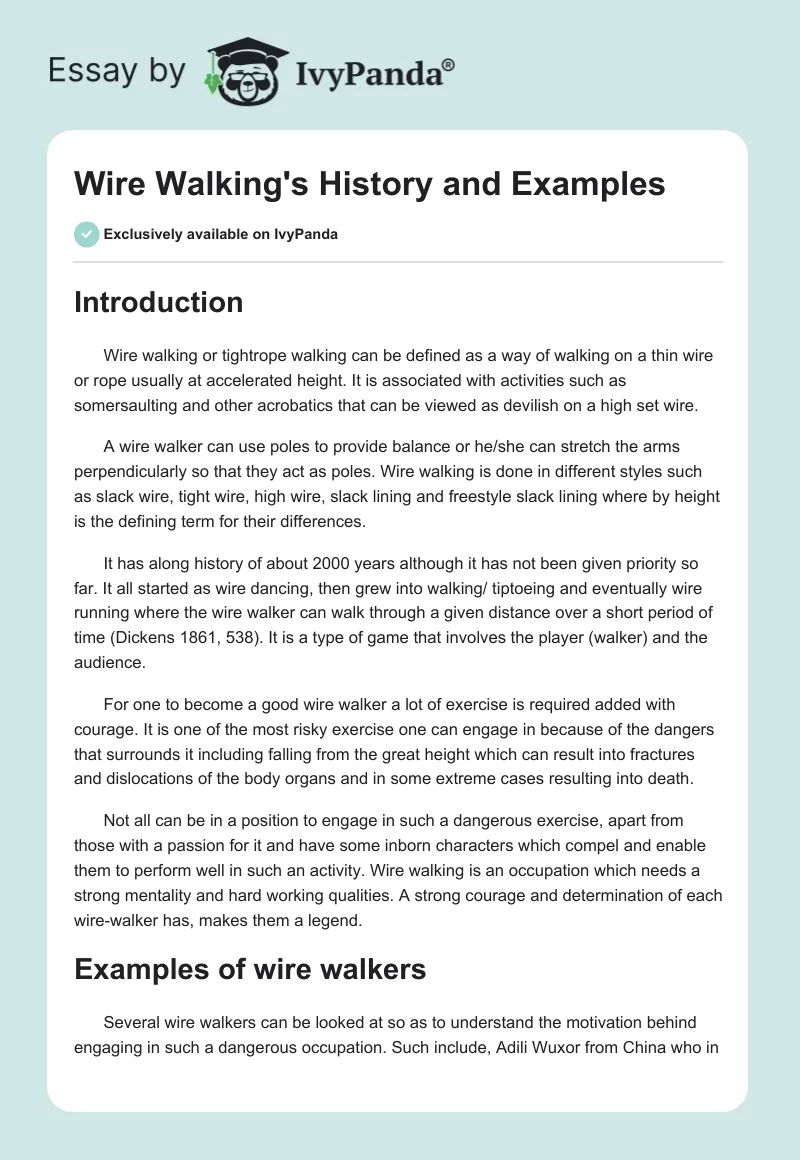 Wire Walking's History and Examples. Page 1