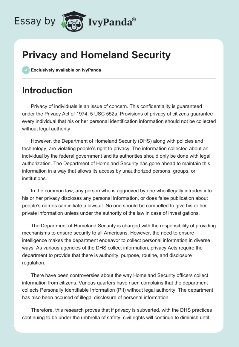 Privacy and Homeland Security. Page 1
