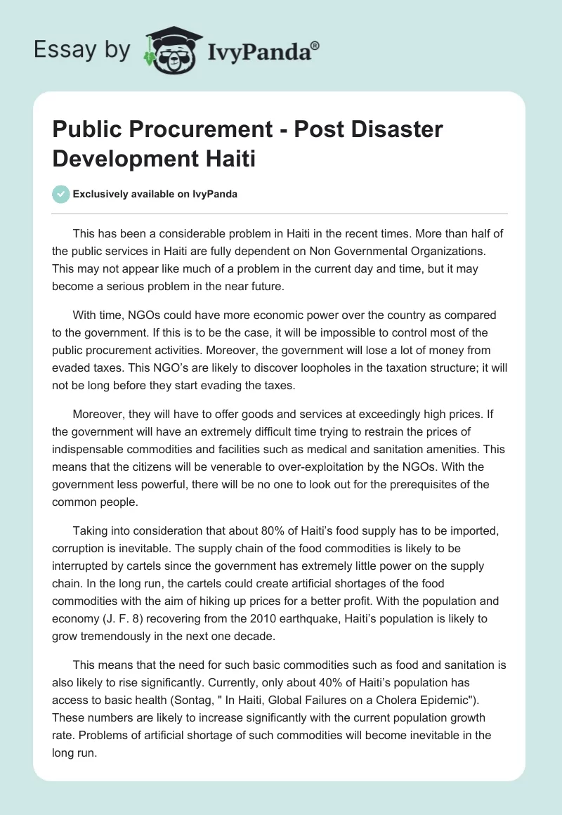 Public Procurement - Post Disaster Development Haiti. Page 1