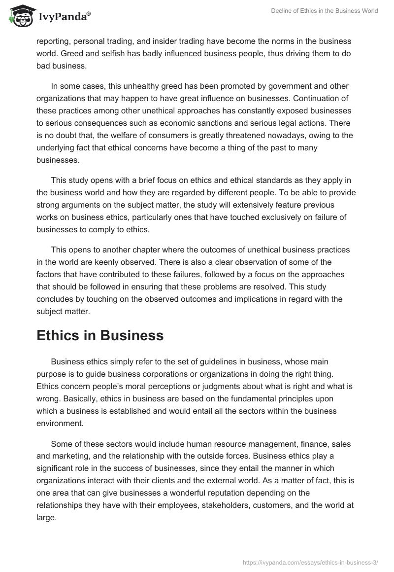 Decline of Ethics in the Business World. Page 2