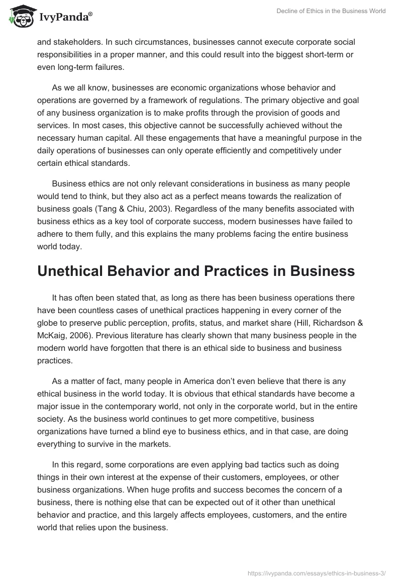 Decline of Ethics in the Business World. Page 4