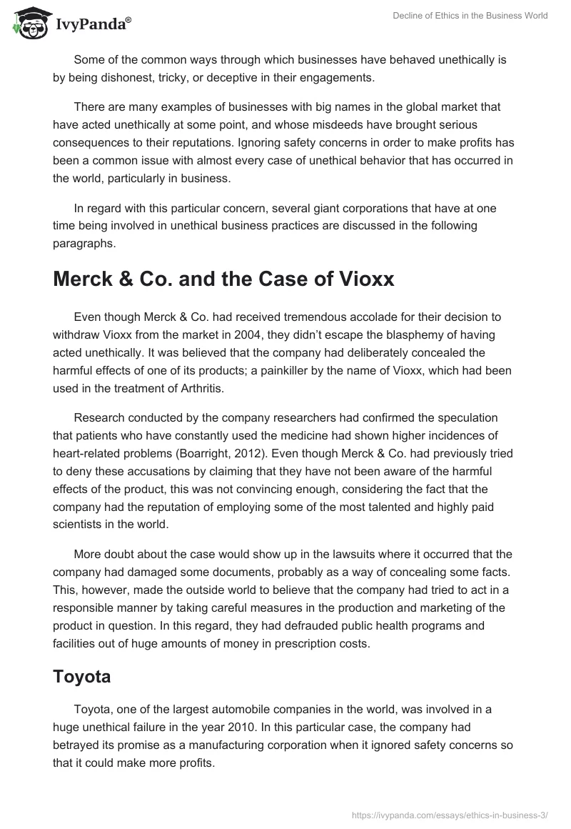 Decline of Ethics in the Business World. Page 5