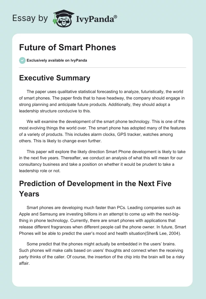 Future of Smart Phones. Page 1