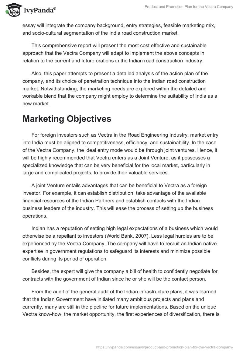 Product and Promotion Plan for the Vectra Company. Page 2