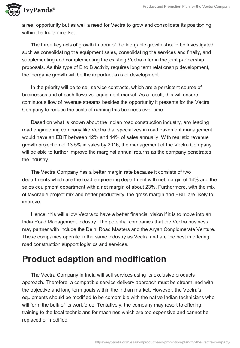 Product and Promotion Plan for the Vectra Company. Page 3