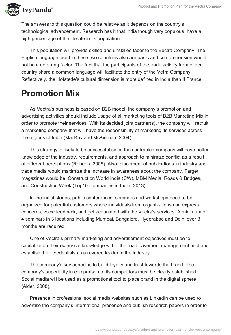 Product and Promotion Plan for the Vectra Company. Page 5