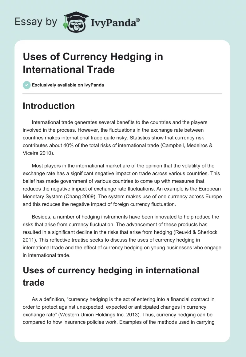 Uses of Currency Hedging in International Trade. Page 1
