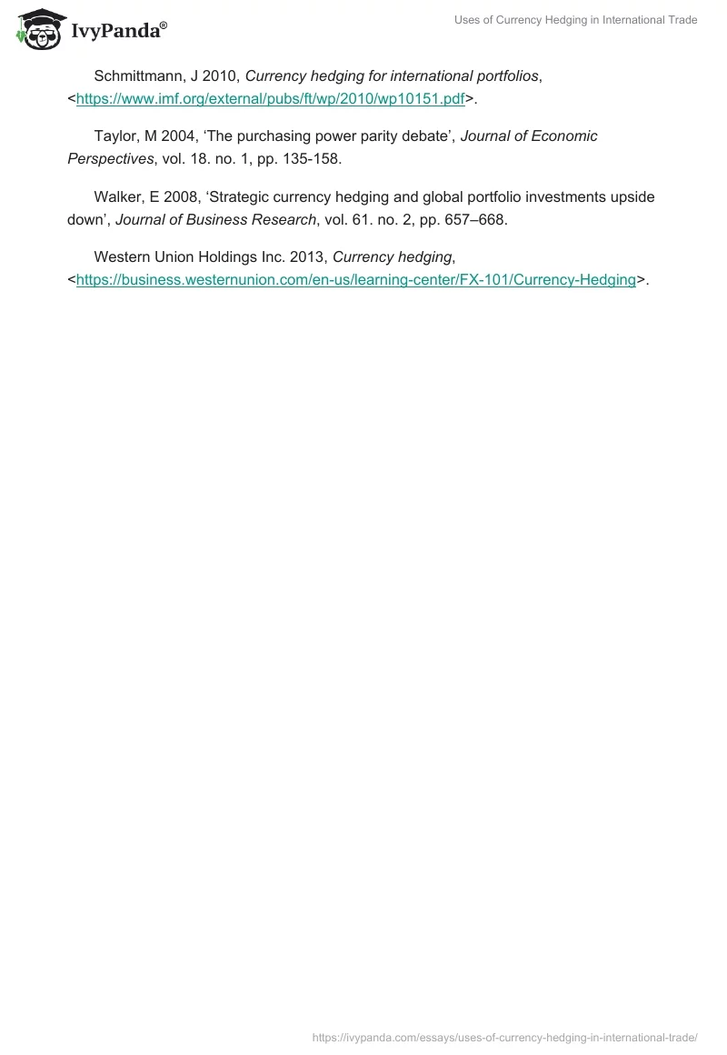 Uses of Currency Hedging in International Trade. Page 5