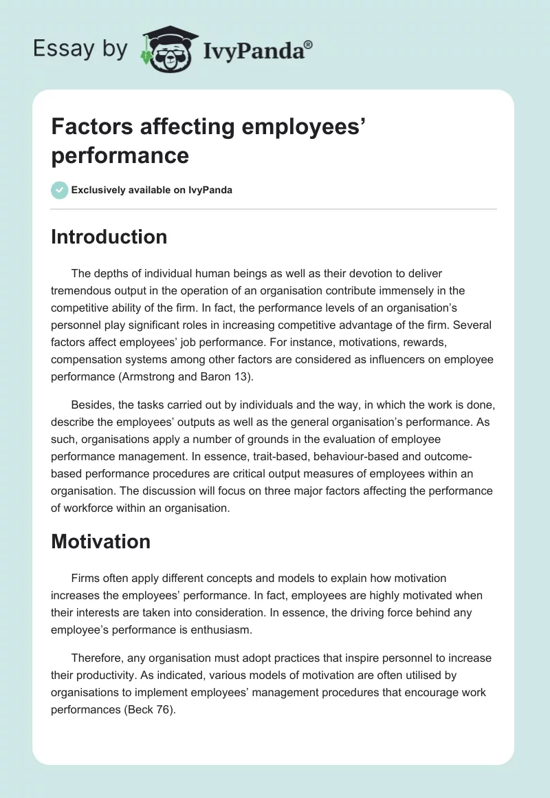 Factors Affecting Employees’ Performance. Page 1