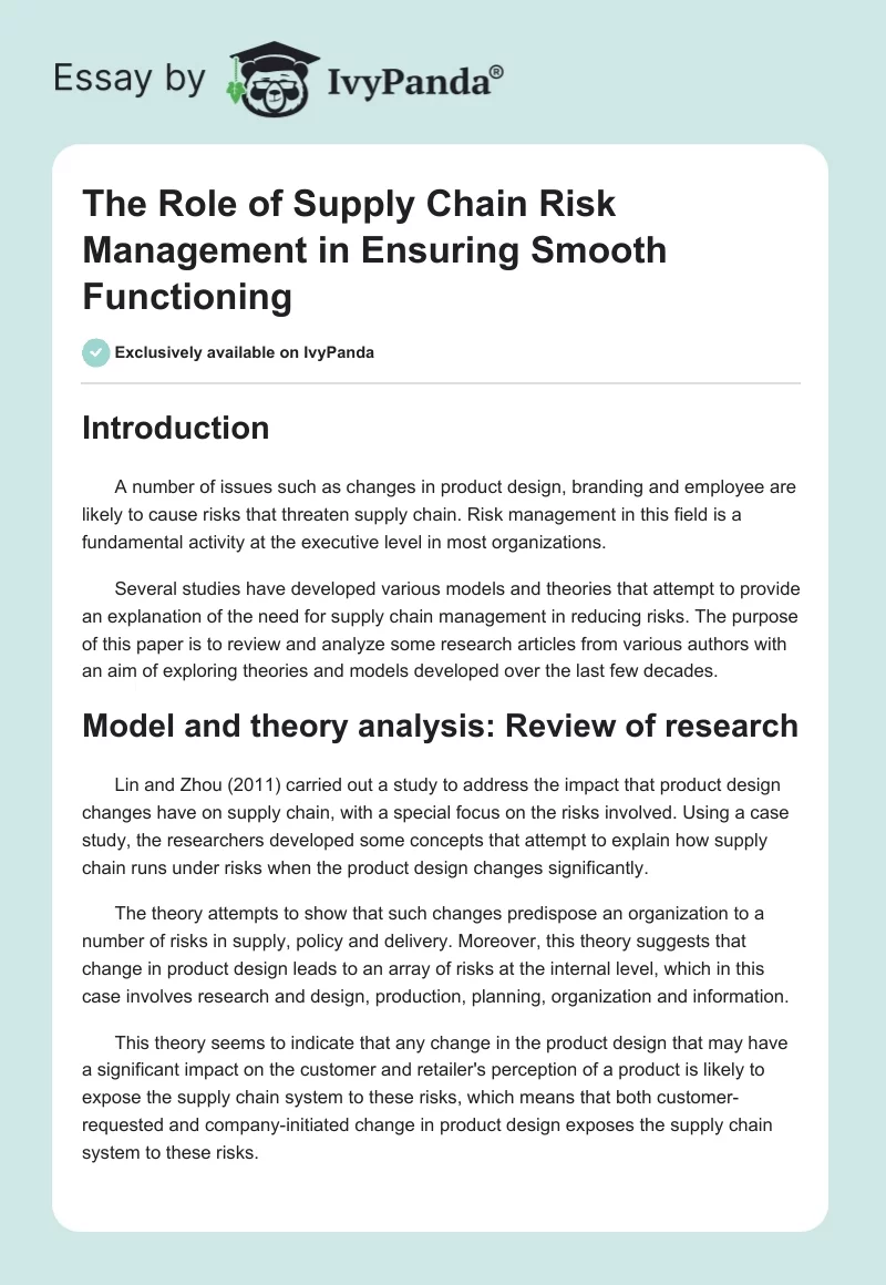 The Role of Supply Chain Risk Management in Ensuring Smooth Functioning. Page 1