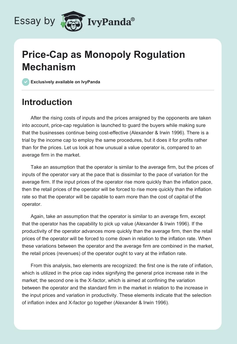 Price-Cap as Monopoly Rogulation Mechanism. Page 1