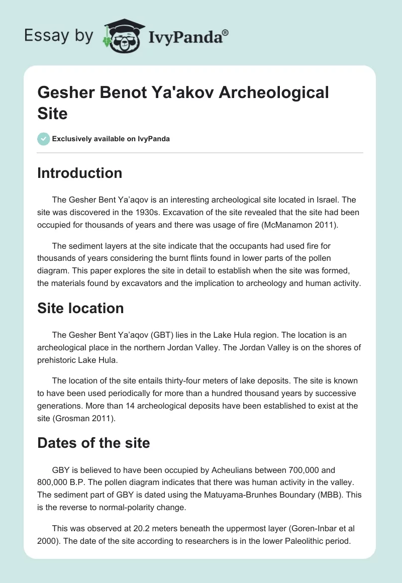 Gesher Benot Ya'akov Archeological Site. Page 1