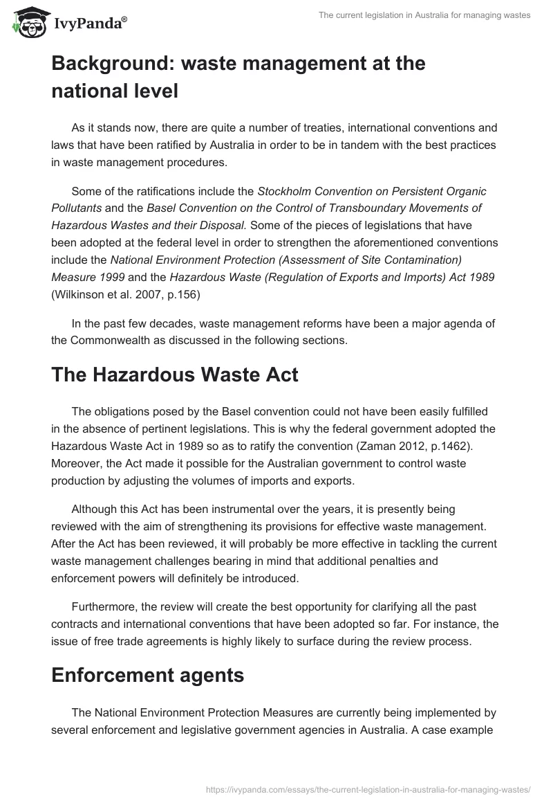The current legislation in Australia for managing wastes. Page 2