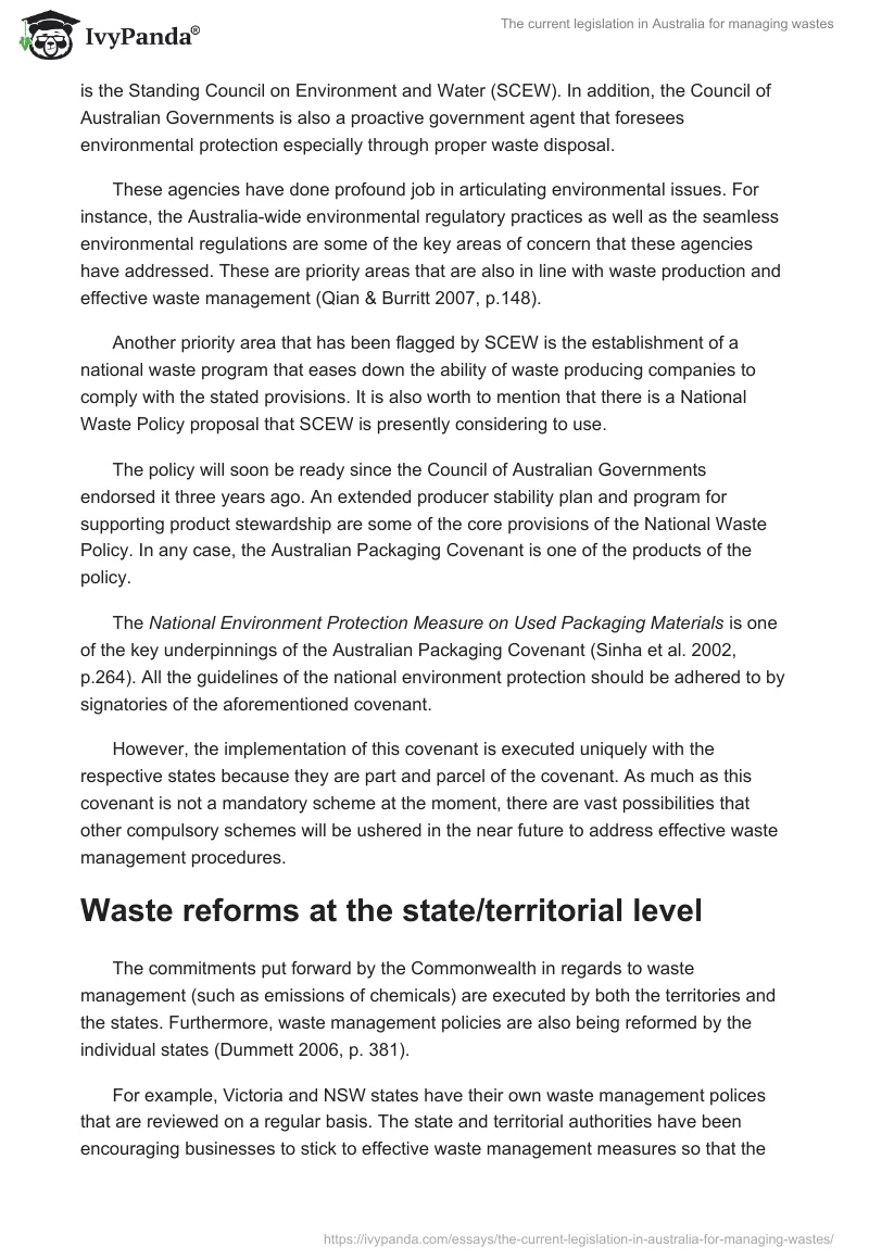 The current legislation in Australia for managing wastes. Page 3