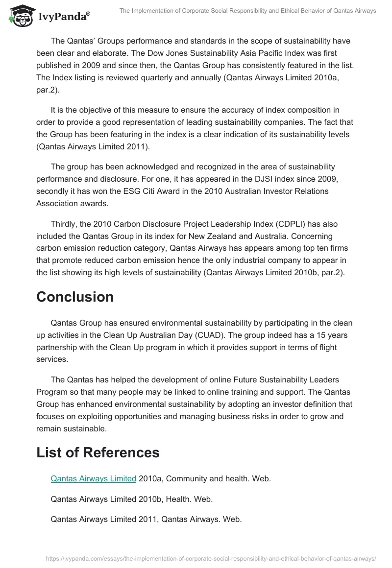 The Implementation of Corporate Social Responsibility and Ethical Behavior of Qantas Airways. Page 2