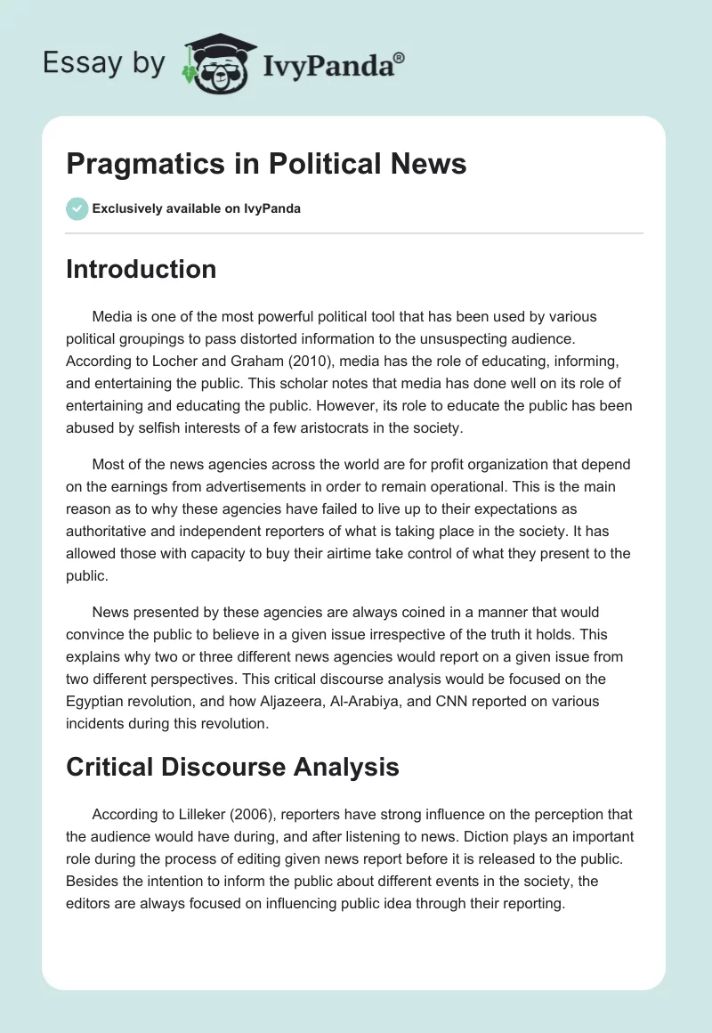 Pragmatics in Political News. Page 1
