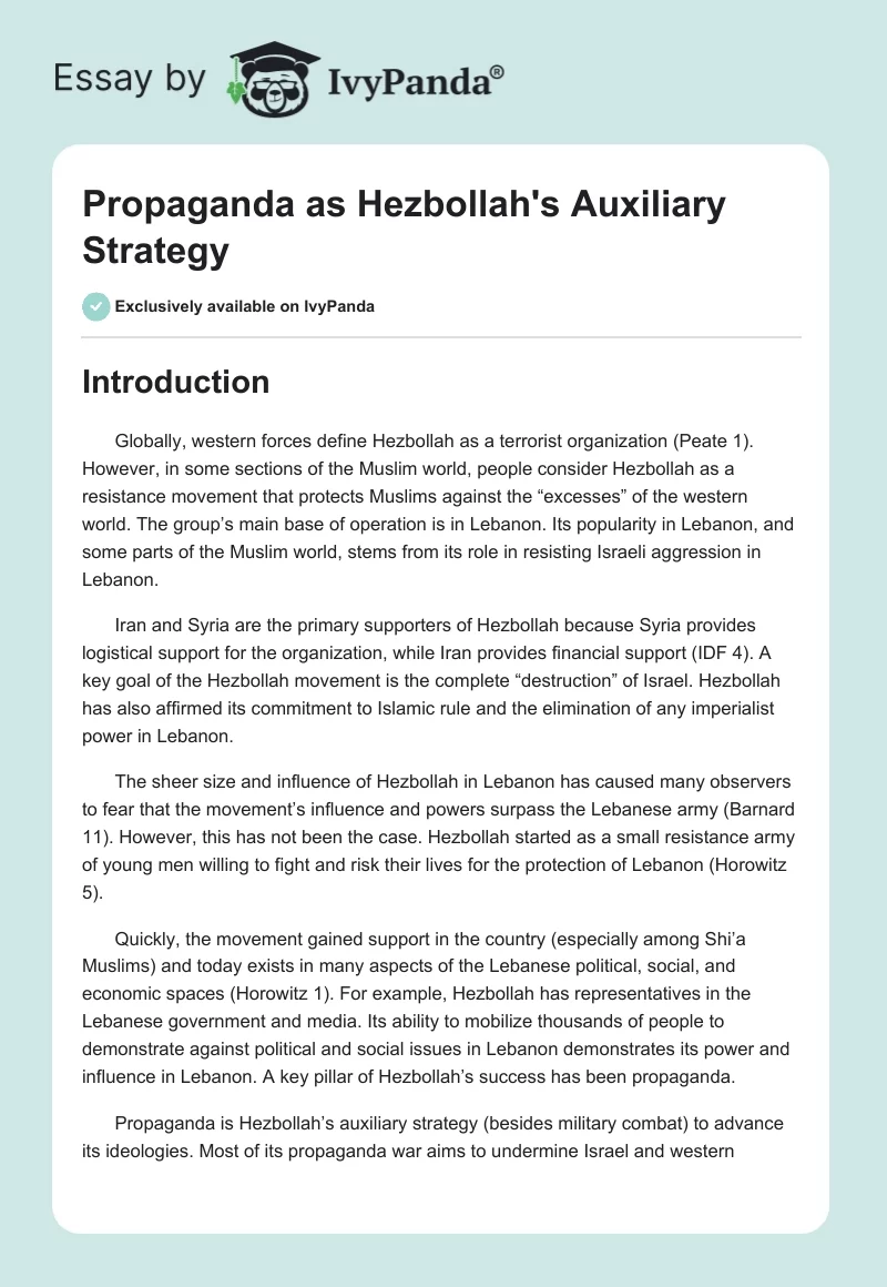 Propaganda as Hezbollah's Auxiliary Strategy. Page 1