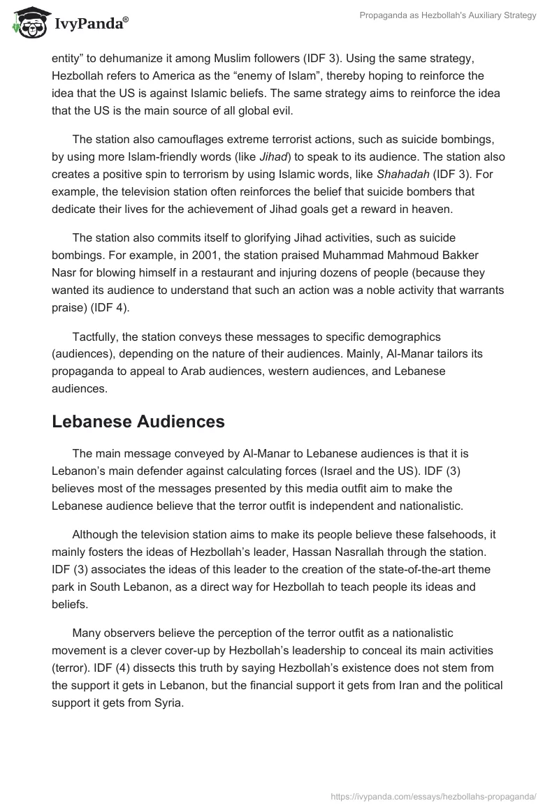 Propaganda as Hezbollah's Auxiliary Strategy. Page 5