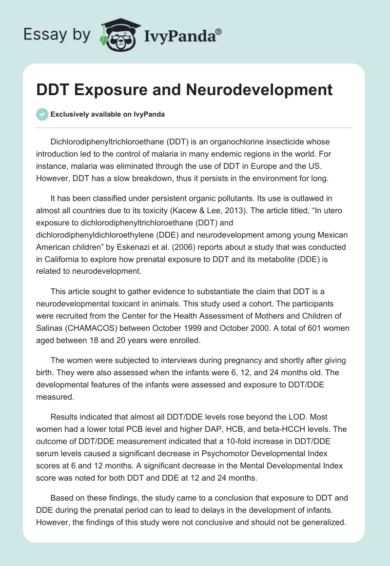 DDT Exposure and Neurodevelopment. Page 1