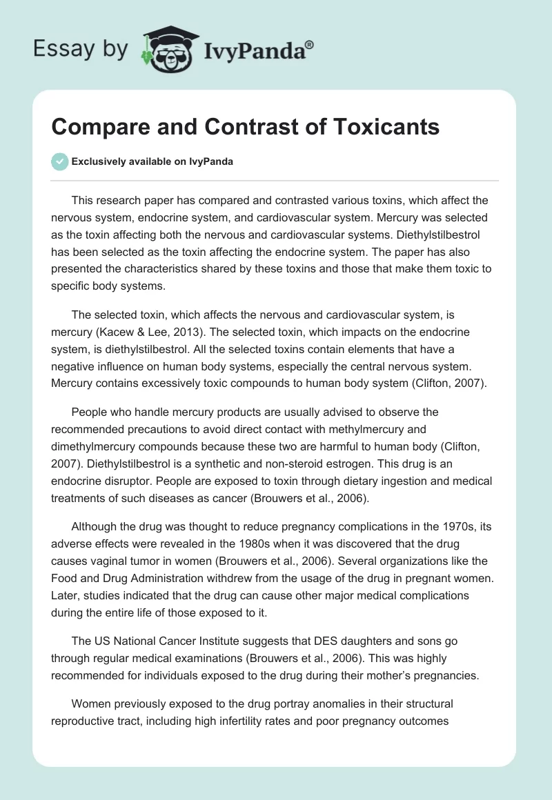 Compare and Contrast of Toxicants. Page 1