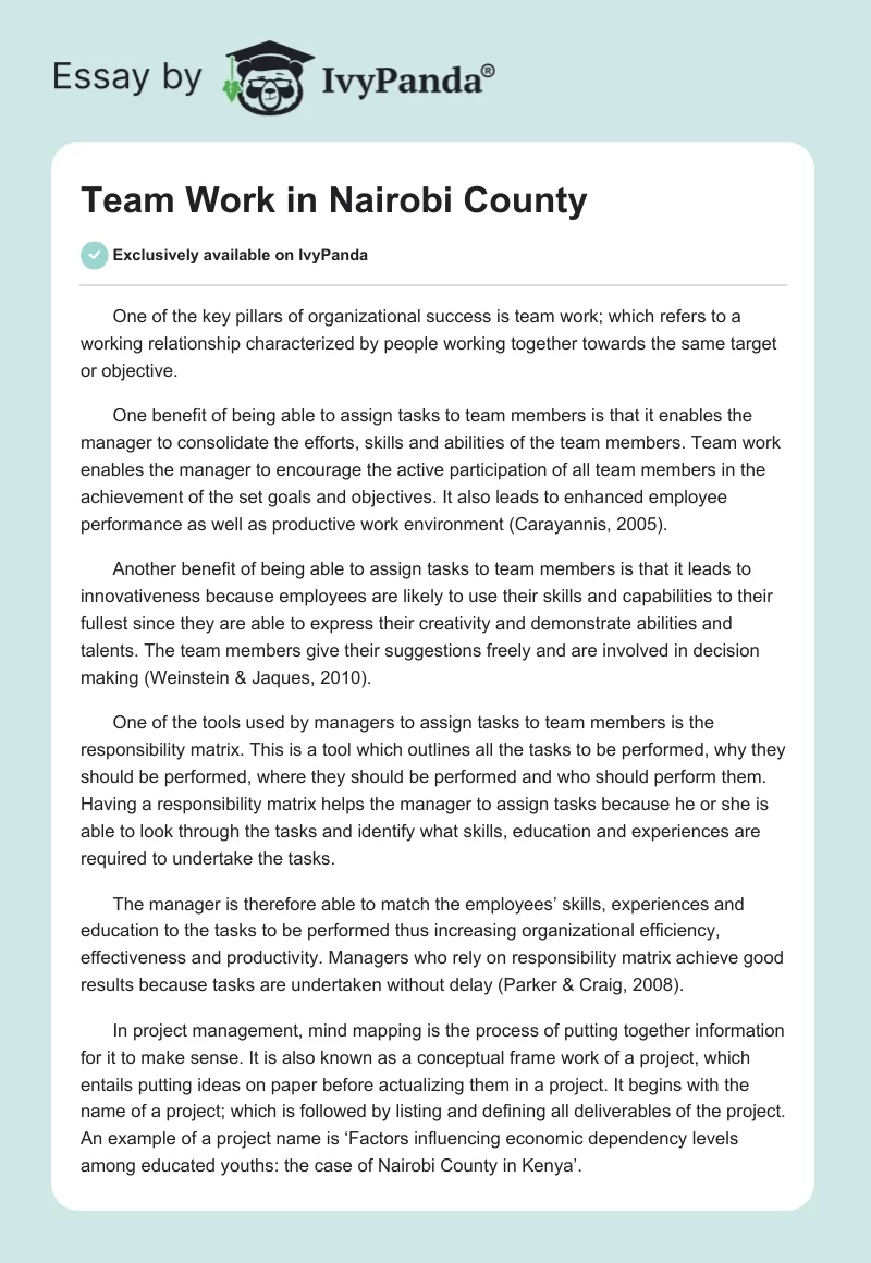 Team Work in Nairobi County. Page 1