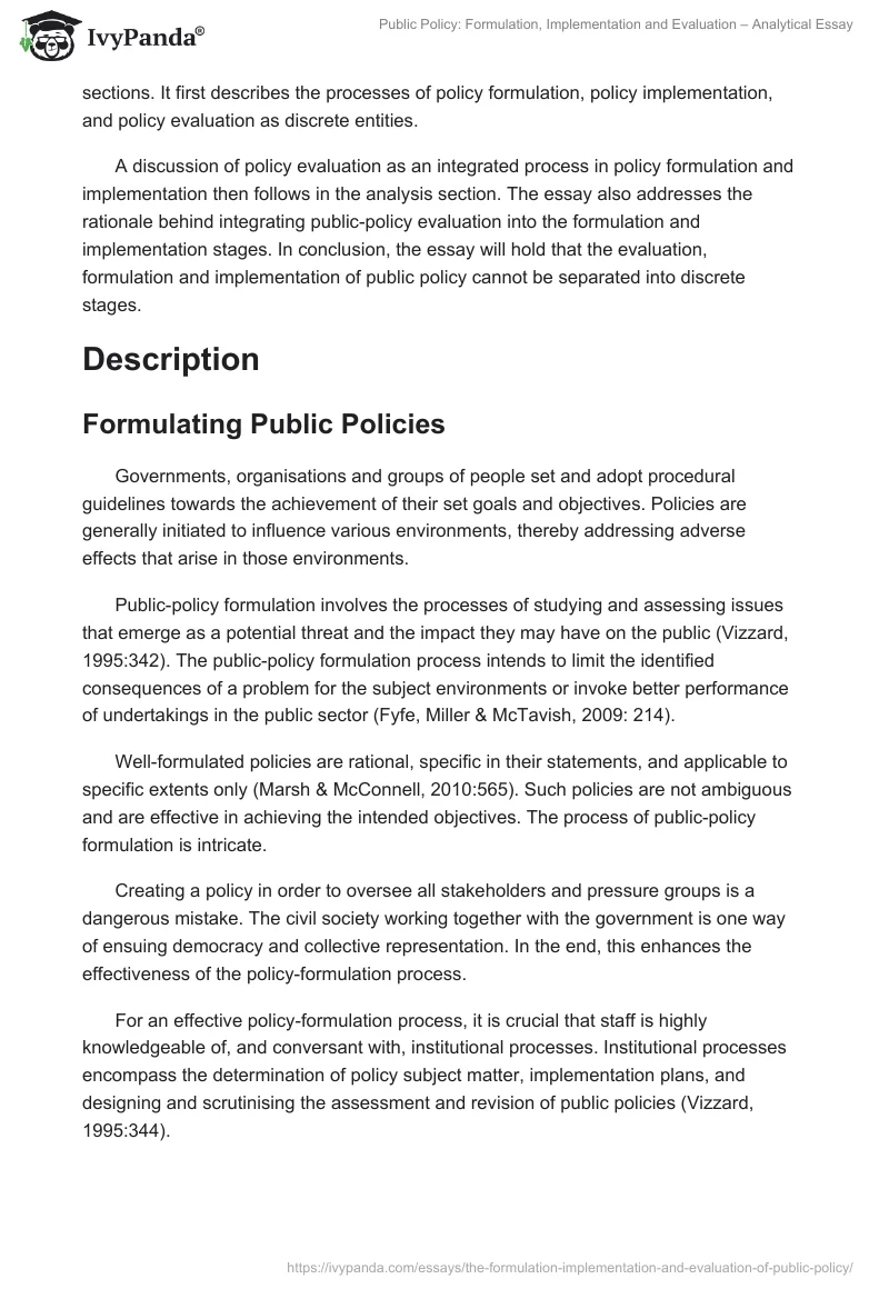 Public Policy: Formulation, Implementation and Evaluation – Analytical Essay. Page 2
