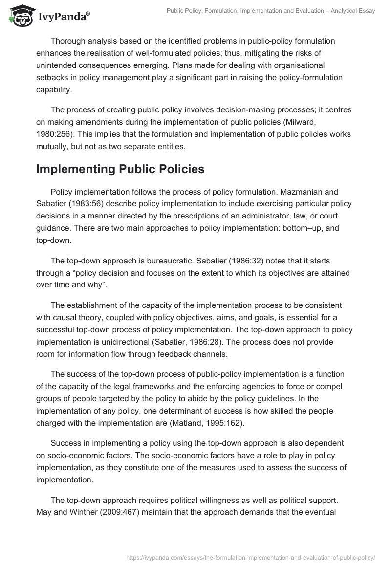 Public Policy: Formulation, Implementation and Evaluation – Analytical Essay. Page 3