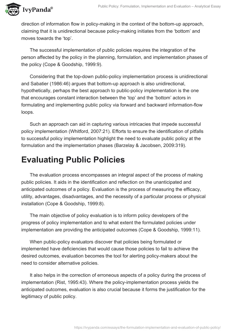 Public Policy: Formulation, Implementation and Evaluation – Analytical Essay. Page 5