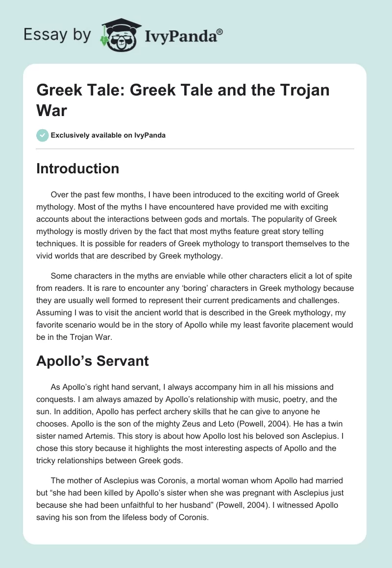 Greek Tale: Greek Tale and the Trojan War. Page 1