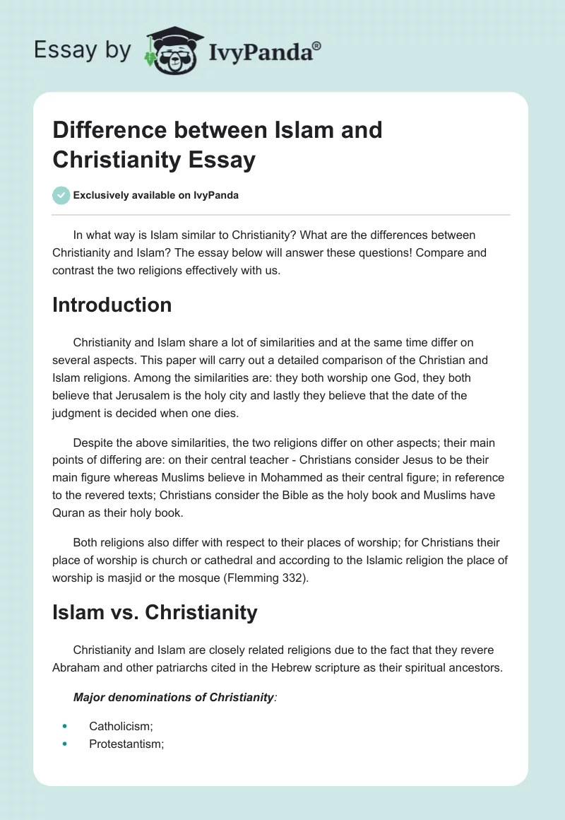 Difference Between Islam and Christianity Essay. Page 1