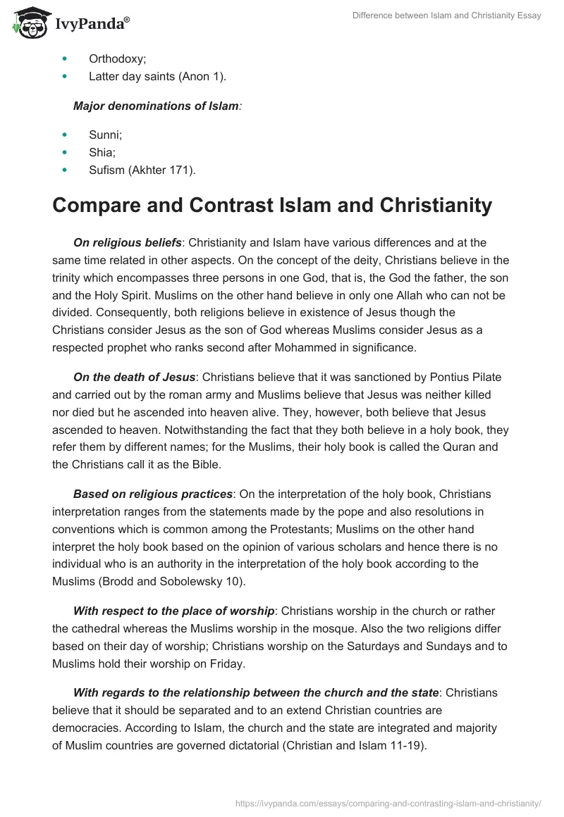 Difference Between Islam and Christianity Essay. Page 2
