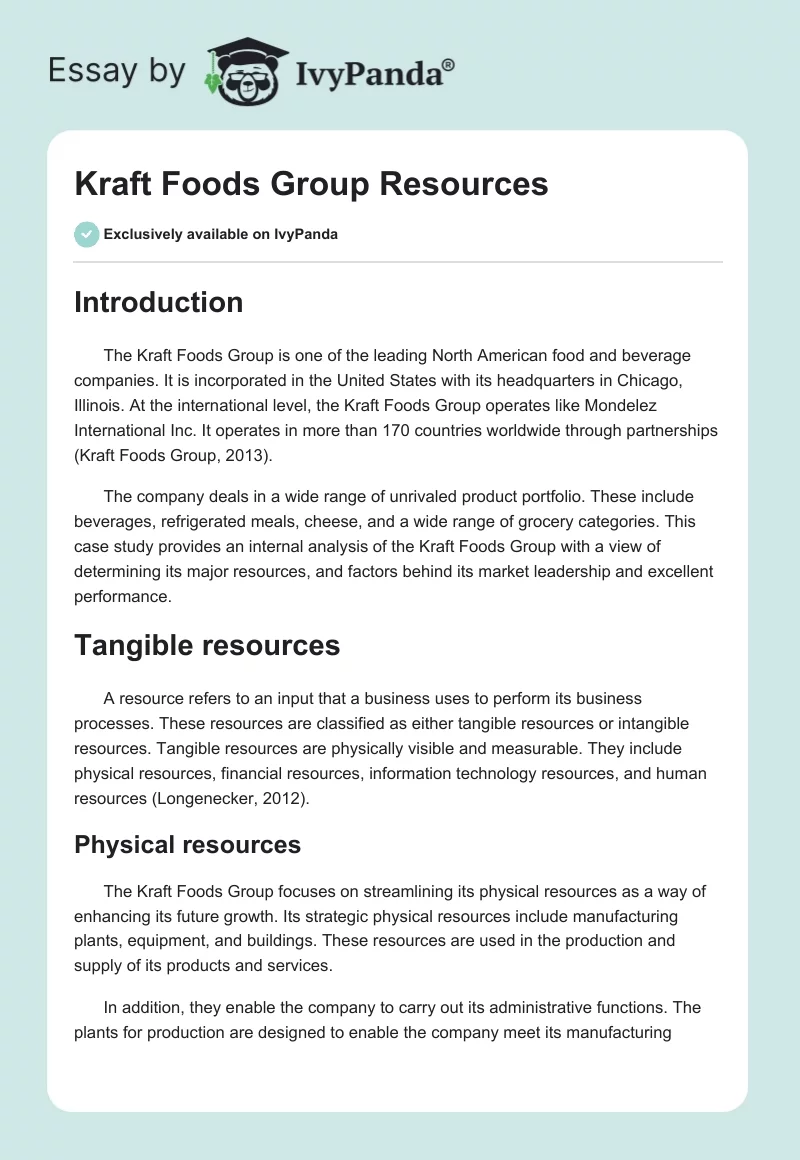Kraft Foods Group Resources. Page 1