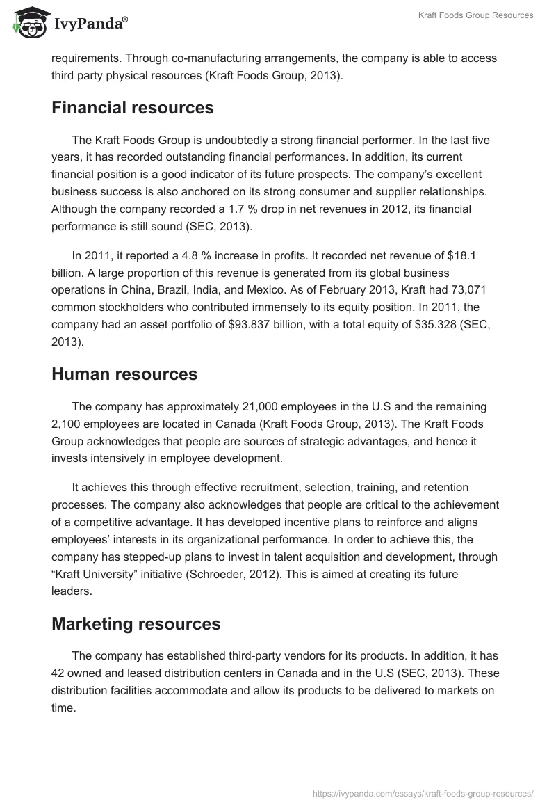 Kraft Foods Group Resources. Page 2
