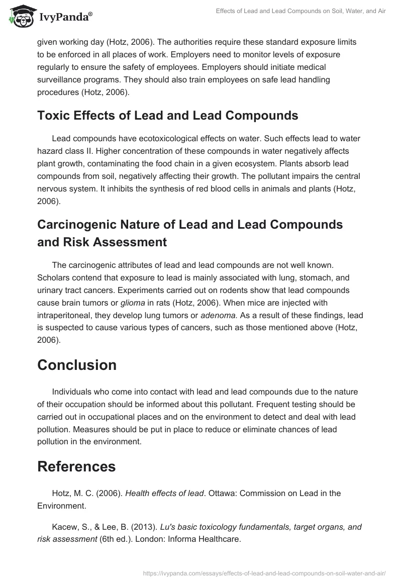 Effects of Lead and Lead Compounds on Soil, Water, and Air. Page 3