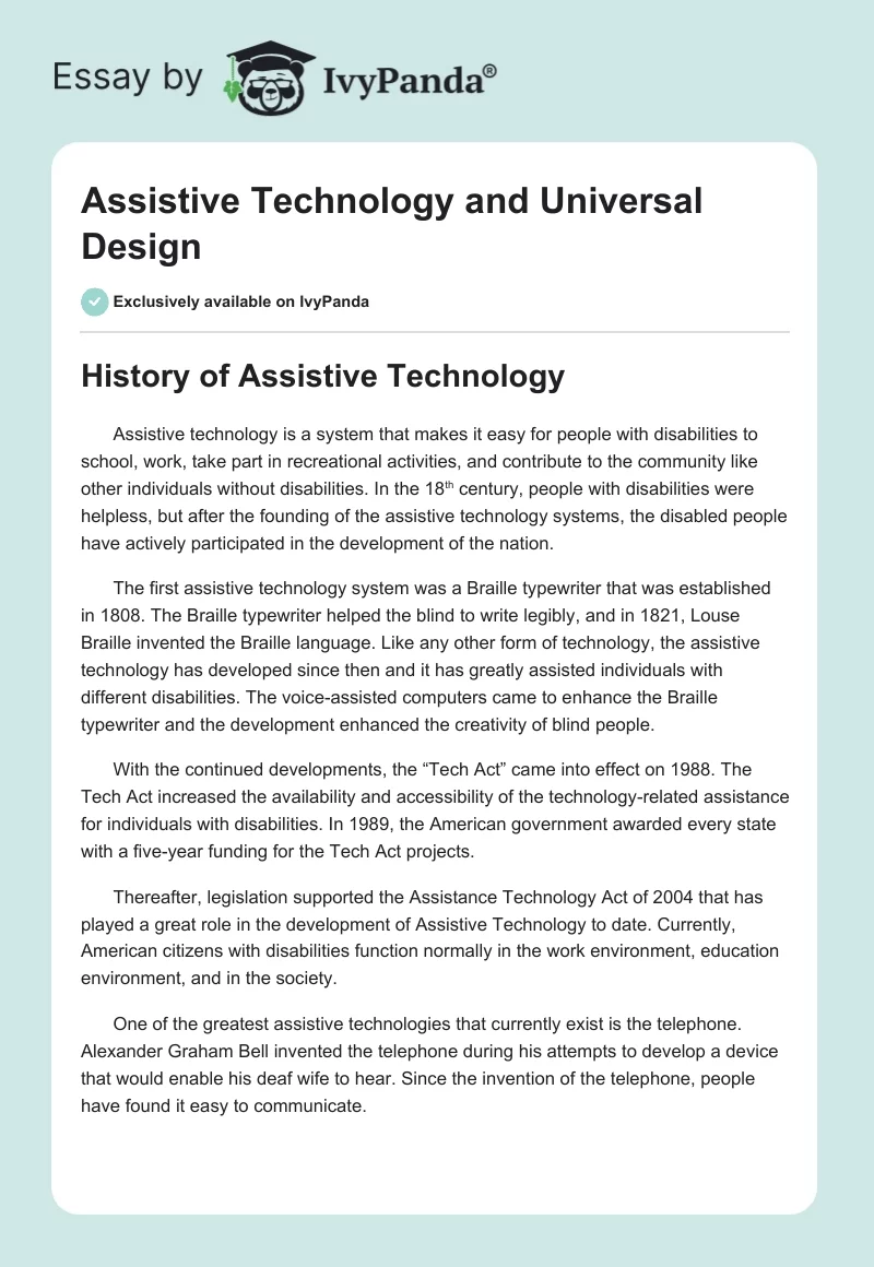 Assistive Technology and Universal Design. Page 1