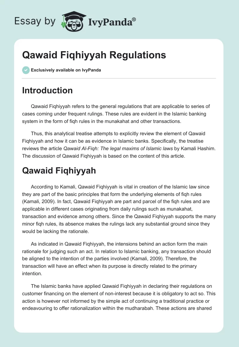 Qawaid Fiqhiyyah Regulations. Page 1