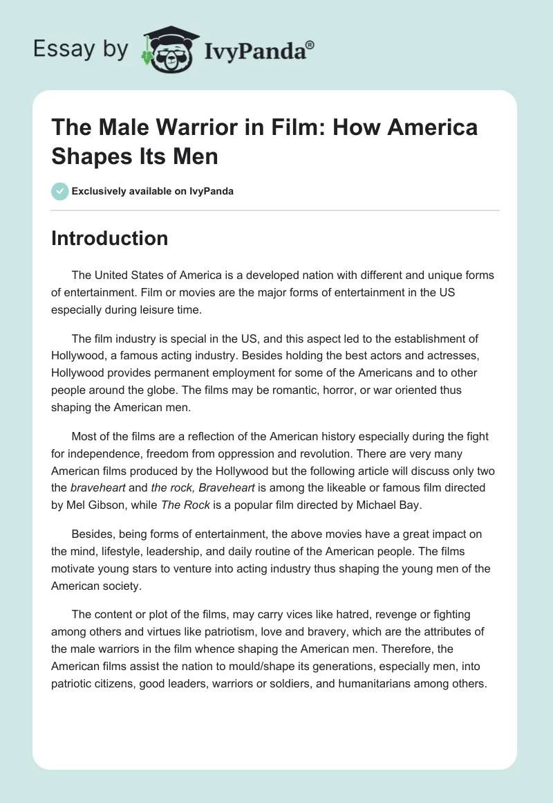 The Male Warrior in Film: How America Shapes Its Men. Page 1