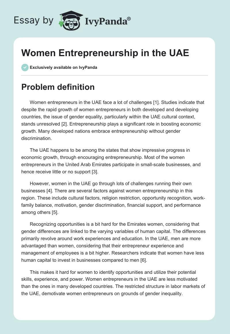 Women Entrepreneurship in the UAE. Page 1