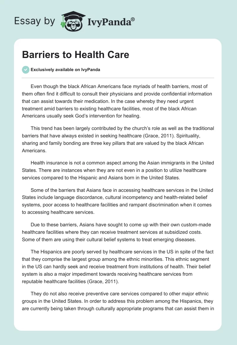 Barriers to Health Care. Page 1